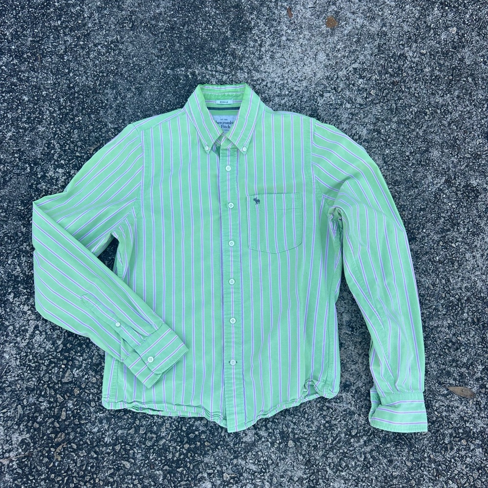 Abercrombie & Fitch Light Green Striped Shirt